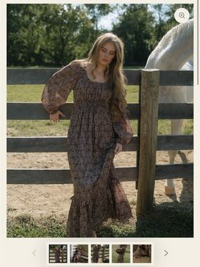 New with tags Slow Sunday Smocked Square-Neck Maxi Dress in Brown Floral